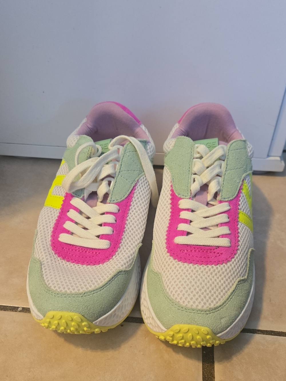 Vintage Kids Sneakers in White, Pink, Green & Yellow